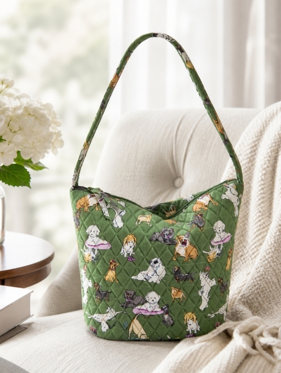 Vera Bradley Handbags - Vera‎ Bradley Dog Park Slouchy Bucket Shoulder Bag Quilted Green NWT